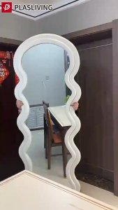 160/170CM Nordic HD Full-Body Mirror with stand Bedroom Mirror Fitting Dressing Mirror Glass Floor to Ceiling Body Mirror Whole Body Wave Floor Mirror with Support Frame Wall Mirror Floor Mirror 【HD】【COD】