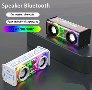 Speaker Cyberpunk Bluetooth Subwoofer Bluetooth Wireless Transparan audio Portabel V8