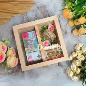 Kotak Kayu Tutup Akrilik Tempat Uang dan Perhiasan Cincin Gelang Mahar atau Seserahan Pernikahan - KUCG