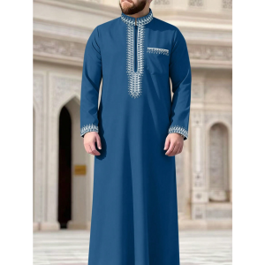 Áo Choàng Abaya Nam Hồi Giáo Kiểu Dáng Rộng Rãi Phong Cách Morocco Tay Dài Có Mũ Trùm Đầu Thêu Chất Liệu Polyester Mặc Thường Ngày.