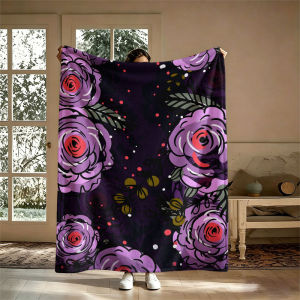 BILIBILI | Purple Roses Dark Border Flannel Blanket Perfect for Sofa Office Bed Travel Sleep Read Relax Camping Four Season Use