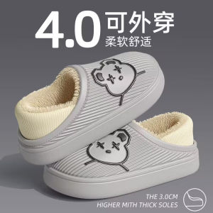 รองเท้าแตะผ้าฝ้ายกันน้ำสำหรับผู้หญิงในบ้านฤดูใบไม้ร่วงและฤดูหนาวปี 2024 รองเท้าแตะแบบมีหัวรองเท้าแบบสวมสำหรับใส่ในบ้านและกลางแจ้งกันลื่น