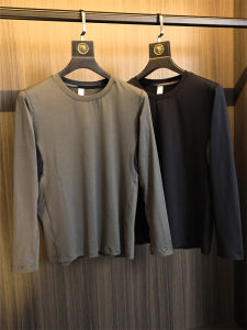Mens Long Sleeve round Neck T-Shirt Breathable Quick Dry Sportswear Pure Color Block Design Fashionable Urban Style Autumn Wear