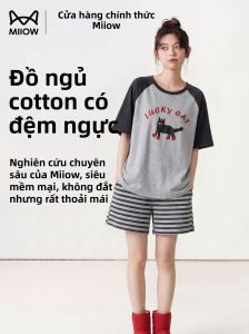 MiiOW | Bộ Ngủ Mùa Hè Có Gối Ngực Hình Hoạt Hình Dễ Thương Áo Tay Ngắn Quần Short Mỏng