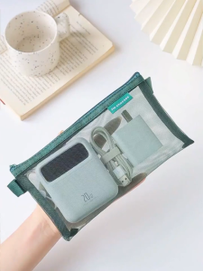 【📣SG Seller】Mesh Storage Pouch Set Mountain Green Caramel Brown Cable Charger Makeup Pens Organizer Travel Daily Use
