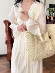 Túi Đan Cói Phong Cách Lười Mùa Hè Nữ 2024 Túi Tote Đi Làm Dung Tích Lớn Dễ Phối Mẫu Mới Túi Dệt Kiểu Tây Thời Trang