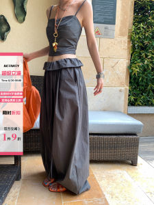 DULA Good Home East District Fashion Week/Set Short Strap Vest Women Summer/Flip Workwear Wide Leg Pants/Two-Piece Cotton Suit