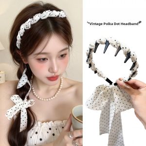 Polka Dot Sash Hairband Womens New 2025 High Forehead One-Piece Hairband Sweet Hair Ties Headwear Korean Style Fresh out