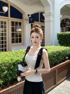 VKSOD | American Hot Girl Design Sense Splice Strap Vest Womens Summer New High Waist Straight Leg Wide Leg Pants Two Piece Set