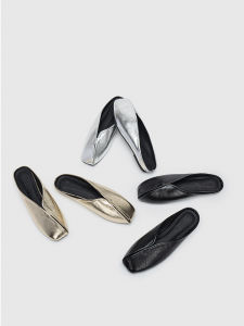 Flat Closed Toe Slippers Womens Genuine Leather Casual Soft Bottom Slip-on Flats Square Toe French Sandals Outwear