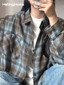 HetingHOME | Hetinghome Plaid Long Sleeve Loose Mens Shirt Autumn Trendy Brand Couples Clothing Youthful Style Artistic Flavour Polyester Cotton Blend