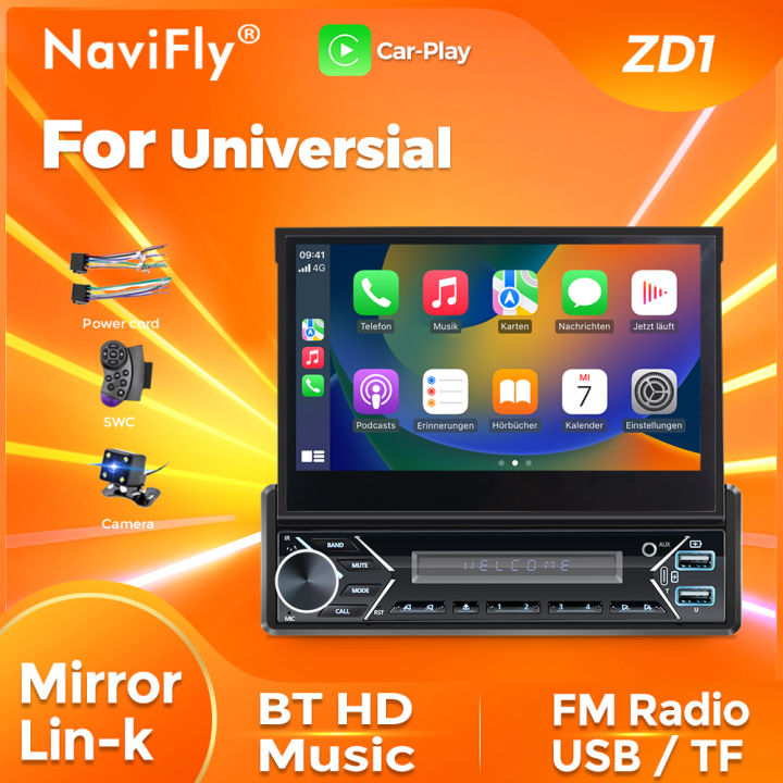 NaviFly 1 Din 7" Retractable Screen Carplay Android Auto Universal ...