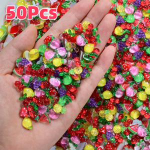 50Pcs 3D Summer Fruits Nail Charms Resin Cherry/Strawberry/Watermelon/Peach Nail Art Rhinestones DIY Crafts Manicure Decorations