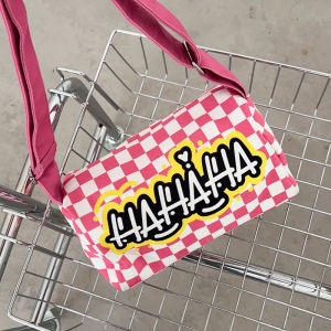 Japanese Style Dopaamine Womens Bag 2024 New Fashion Summer Shoulder Crossbody Pillow Shaped Checkered Underarm Bag