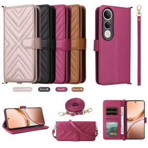 เคสแบบฝาพับสำหรับ Vivo V60 X200 FE X200FE 5G VivoV60 V 60 2025ปลอกฝาปิดโทรศัพท์หนังกระเป๋าเงินมีช่องเสียบบัตรที่จับขาตั้งกรอบ TPU แบบนุ่มเชือกเส้นเคสกันกระแทกมือถือไขว้