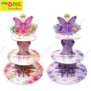 Butterfly Theme Cupcake Stand 3-Tier DIY Happy Birthday Holder Party Decoration Supplies Dessert Pink Purple Violet