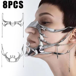 Steampunk Mechanical Face Chain Half Hollow Cyber Punk Mask Nightclub Costume Cosplay Face Accessorie Chain Earring Jewelry