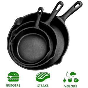 Cast Iron Skillet Set กระทะเหล็กหล่อ มีด้ามจับ กระทะเหล็กหล่อก้นลึก 16 20 26cm