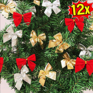 12Pcs Mini Christmas Bows Xmas Tree Bowknot Ornaments for Christmas Decoration Supplies