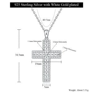 Pretty Beauty 925 Silver Moissanite Cross Necklace White Gold Plated Pave Cross Pendant Faith Christian Jewelry Gift for Women