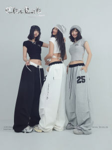 CBXLAB Street Dance Trend Brand Jazz Lace Patch Long Pants American Street Style Sport Trousers Womens Casual Pants