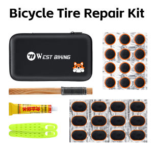 WEST BIKING Bicycle Tire Repair Kit Anti-Aging High-Elasticity Tire Patch Set Tire Lever Wood File Glue Bike Repair Tool Kits