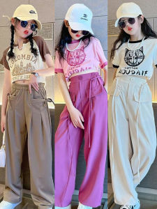 Cool Girls Summer Outfit Childrens Fashionable Dopaamine Clothing Set Short Sleeve Top And Pants Casual Style Kids Clothes