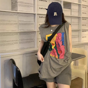Summer Loose Cotton Tank Top Womens Sleeveless T-shirt Sweet-and-Spicy Design Korean Style Commute Cotton Pure American Style