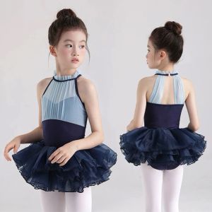 Dây đai váy múa ba lê cho trẻ em cô gái nhảy leotards với váy thể dục Ballerina Bộ đồ ngắn tay váy xòe