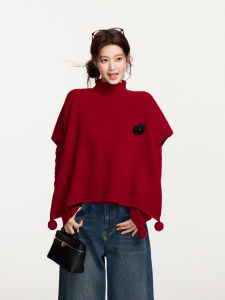 Quần Áo Knitwear Cổ Lọ Đỏ Rộng Thùng Thình