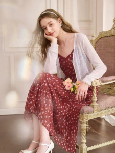 XIANGYING | Vintage Floral Print Two-piece Dress Set
