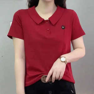 New Style Sweetheart Collar Polo Tee Stylish Regular Shoulder Slimming Rejuvenating Top