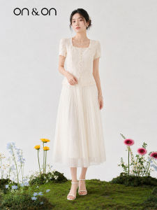 ON&ON | French Retro Embroidered Shirt & Pleated Skirt Set