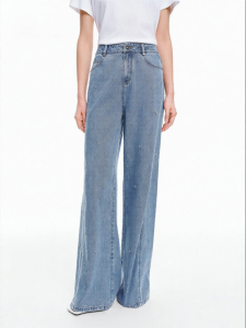 Koradior | Relaxed Fit Drill Cotton Hemp Loose Wide Leg Denim Pants
