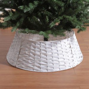 White Grey Wicker Fence round Christmas Tree Base Decorative Barrier Fence Festive Accessories Handcrafted Ornament