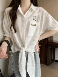 White Short Sleeve Shirt Womens Summer New Style plus Size Elegant Design Sensation Small Audience Shirt Top High Quality