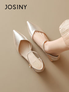 Josiny | Pointed Mary Jane Shoes Pe Champagne Stylish Dress Matching Chunky Heels