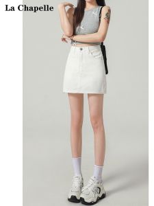 High Waist A-Line Mini Skirt Womens Denim Short Skirts White Summer New Arrival La Chapelle Cotton Polyester Blend Skirt