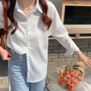 INS.W255เสื้อเชิ้ตลำลองผู้หญิง เสื้อคาร์ดิแกนแขนยาว ความยาวปานกลาง แบบบาง ป้องกันแดด แฟชั่นฤดูร้อน สไตล์เกาหลี สําหรับผู้หญิง