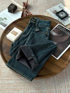 MANMI | Quần Jean Xòe Vintage Cao Thắt Đai Mỏng Màu Xanh Lam Sẫm