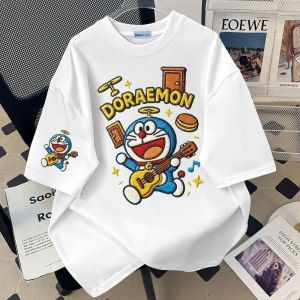 Bandai | Pure Cotton Short-sleeved T-shirt for Men and Women Summer Retro American Style Instagram-ready Loose Cartoon Doraemon Top