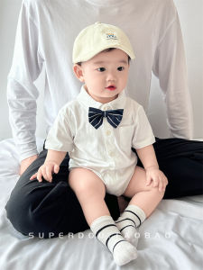 Dễ Thương Em Bé Trang Phục Bé Trai Dành Cho Tháng Hè Bộ Quần Áo Tất Cả Trong Một Dành Cho Trẻ Sơ Sinh Bộ Quần Áo Ngắn Tay Quý Ông Nhỏ Đẹp Trai Cotton Vải Bông Bộ Quần Lót Lycra