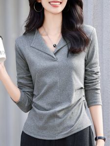 Slim Fit Long Sleeve Polo Neck T-Shirt Womens Fashionable Base Shirt Korean Style Cotton Polyester Blend Moisture Wicking