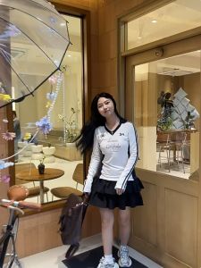 GDTIMA Spicy Girl American V-neck Long Sleeved T-shirt For Women Autumn Design Slim Fit Waist Cinching Sports Top