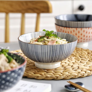 Japanese Style Ceramic High Footed Bowl Creative INS Dinnerware 6 Inch Heat Resistant Rice Soup Noodle Bowl Home Use