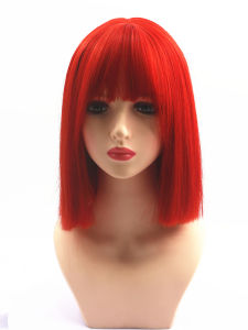 Mũ Tóc Ngắn Thẳng Màu Đỏ Lolita Một Cú Đâm Hai Cú Đâm Trùm Đầu Giả Tóc Dày Phong Cách Ngọt Ngào Cho Tiệc Sinh Nhật Mùa Hè