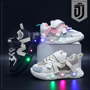 Sepatu Sneakers Lampu LED Anak usia 1 2 3 4 5 6 tahun / Sepatu Kets Tali Perekat Anak Laki Laki Perempuan Tali Webing / Sepatu MENYALA Anak Balita Cowok Cewek Fashion Sporty / Sepatu Baby Casual Perekat Pria Wanita Trendy / Sepatu Running Anak Balita LED