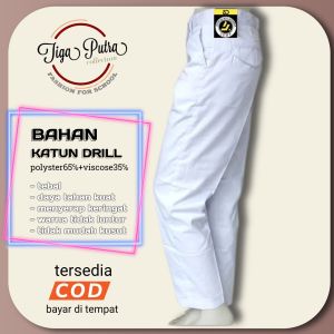 Celana Sekolah Putih Panjang Seragam SMP/SMA Kain Katun Drill