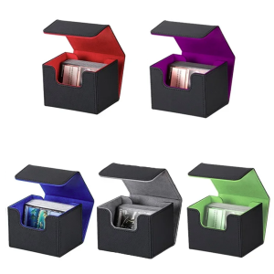 100+ Trading Card Deck Box MTG Card Storage Box PU Leather Holder Organizer Card Case Protectors for TCG PKM Sports Game Cards