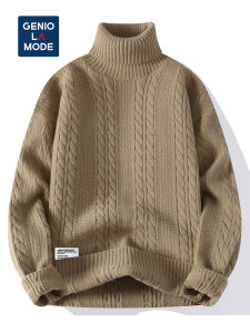 Genio Lamode Mens High Collar Thickened Knitted Sweater Winter Base Layer Shirt Student Casual Loose Fit Long Sleeve